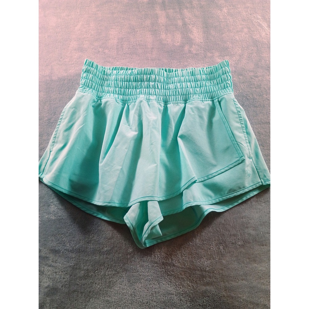 OFFLINE by Aerie Womens Real Good Smocked Shorts Teal Small High Rise Active